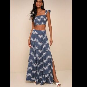 Trancoso Dusty Blue Floral Print Two-Piece Maxi Dress